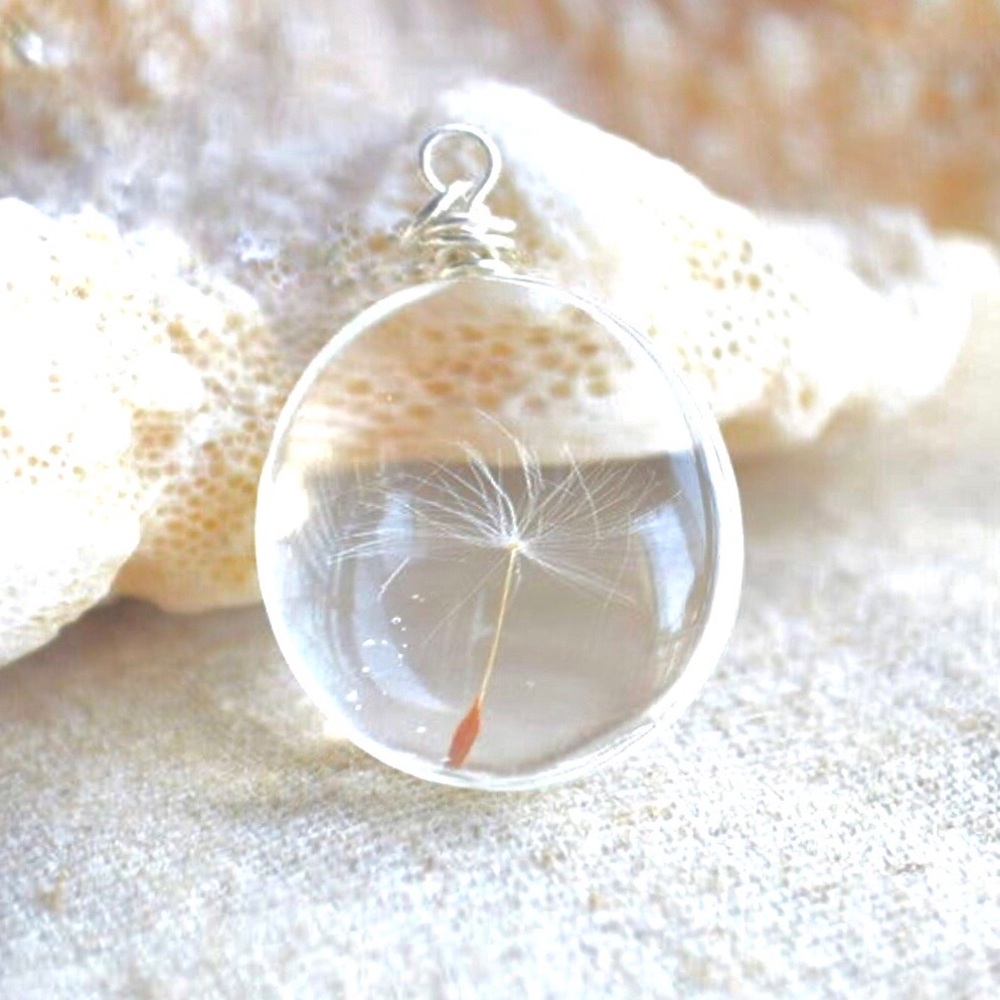 WISH SEED 🤩 Dandelion/Trendy Handmade Natural Glass Pendant w/ Leather Cord